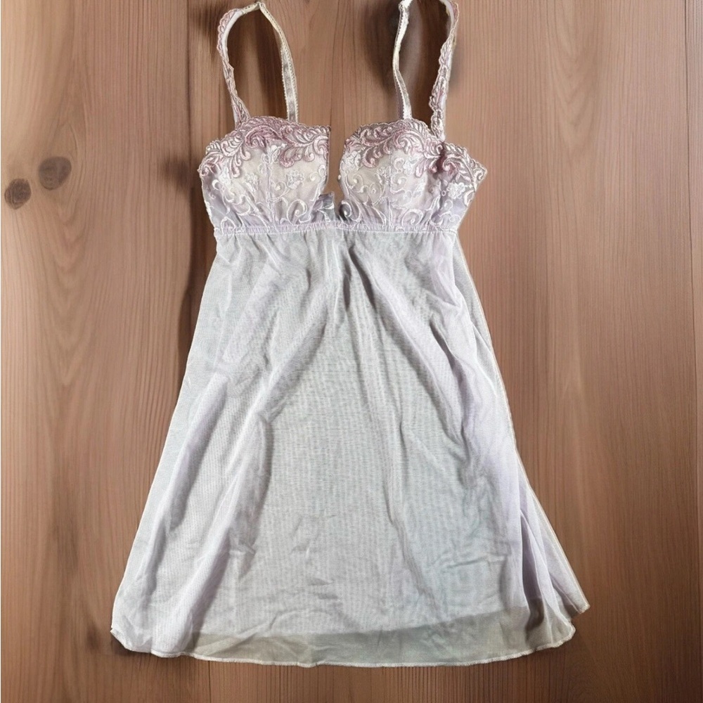 FELINA Nightie Womens Size 34 Light Pink Sheer Floral Embroidered Push Up Slip